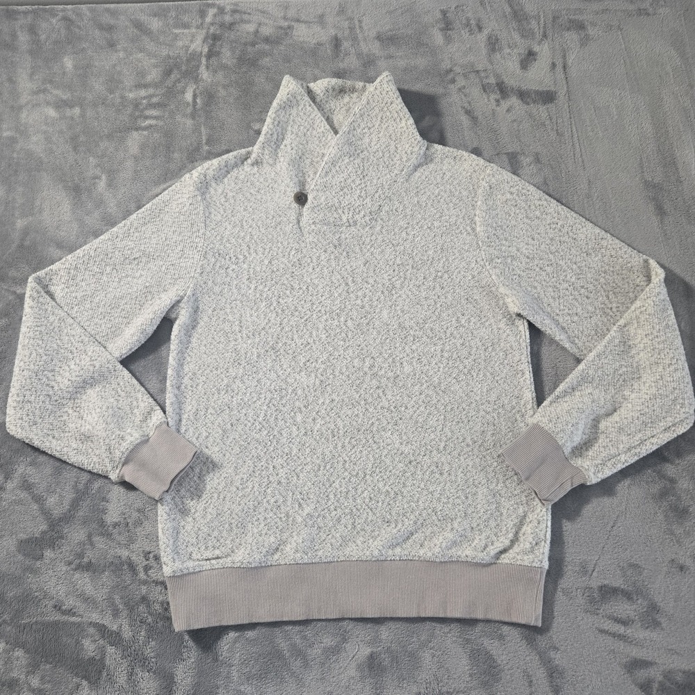 LL BEAN Heritage Sweater Mens Marled Brushed Fleece Mock Neck Gray Size Small